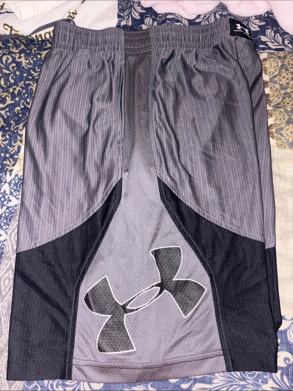 Under Armour Gray and Black Athletic Shorts with Logo Panel